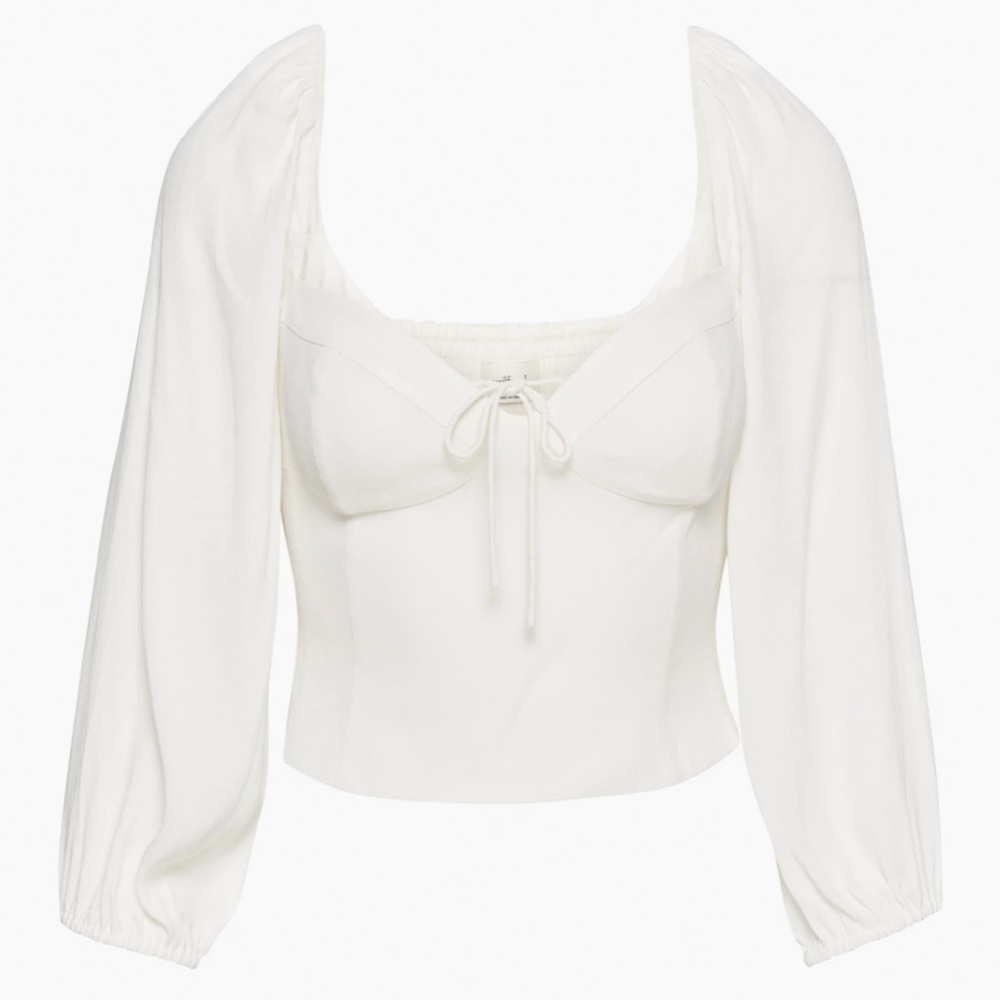 Aritzia Wilfred Novella Blouse, light birch / white, size L